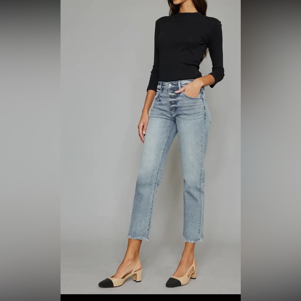 Kancan Light Stone Wash High Rise Straight Fit Jeans
